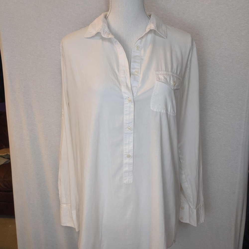 J. Crew White Linen Button Down Long Sleeve Shirt